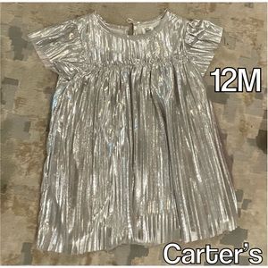 METALLIC SILVER CHRISTMAS DRESS SHINY BESUTIFUL LITTLE BABY GIRL HOLIDAY PARTY
